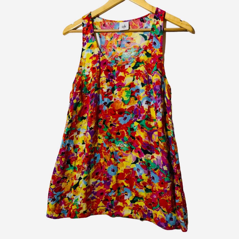 CAbi Floral Luisa Racerback Tank sz M